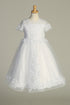 Girls White Sequin Corded Embroidered Tulle Tea-Length Communion Dress 6-12